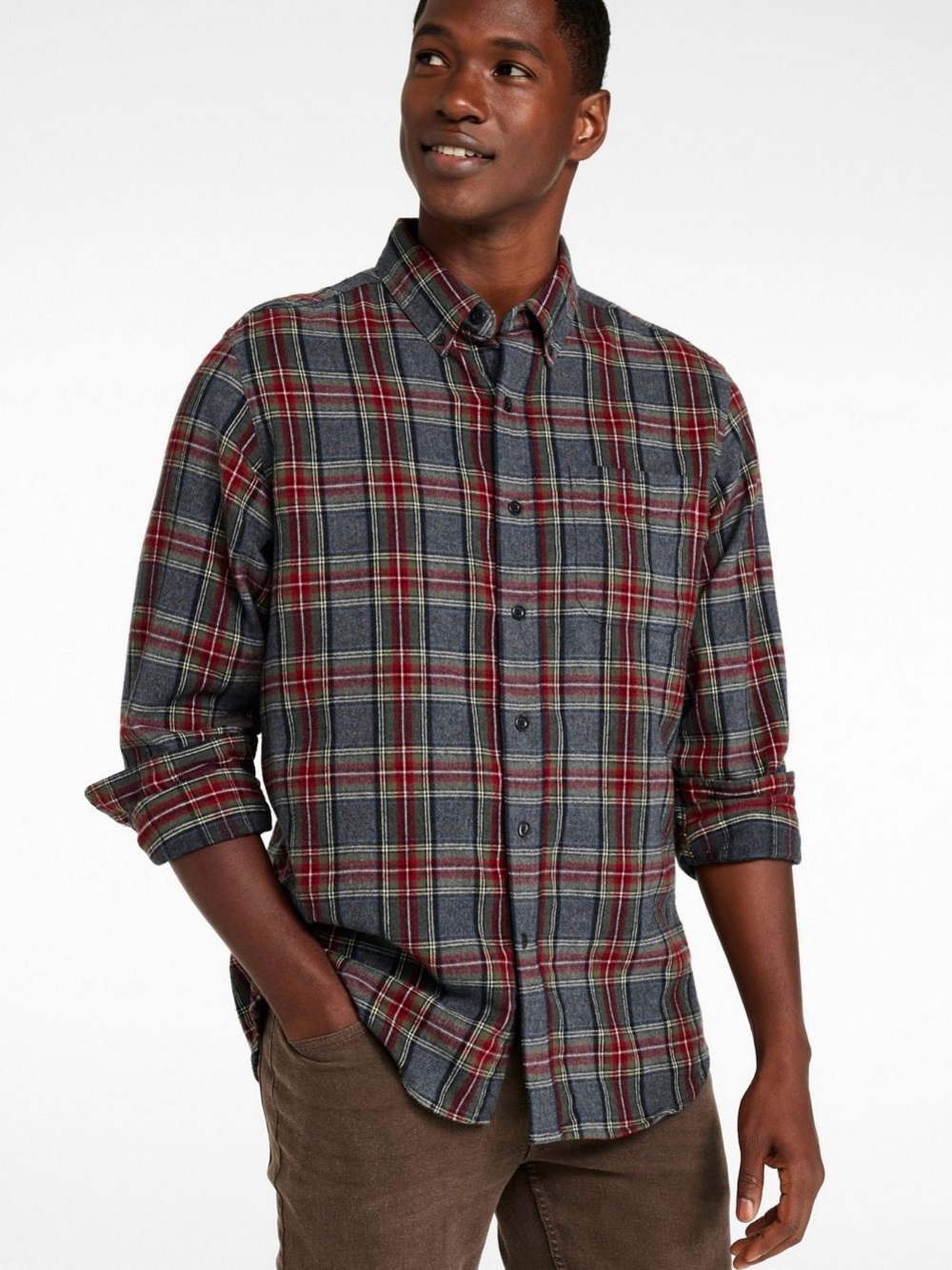 LL Bean Scotch Plaid Flannel Button Down Shirt Men’s Medium Traditional Fit